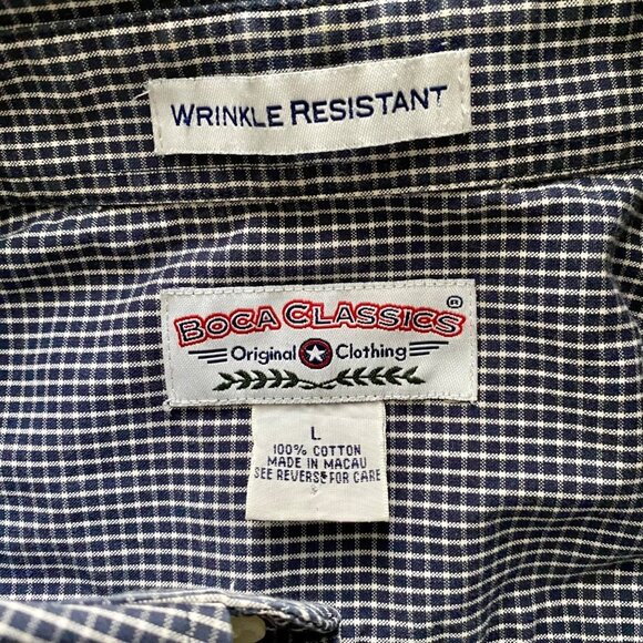 Boca Classics Black White Cotton Short Sleeve Button Down Shirt Men's Large - Picture 6 of 7